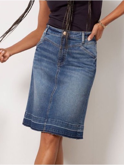 Kut From The Kloth Paula Release Raw Frayed Hem Denim Jean Midi Skirt Blue 2